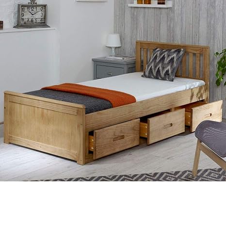 Happy Beds Mission Wooden Solid Waxed Pine Storage Bed Drawers