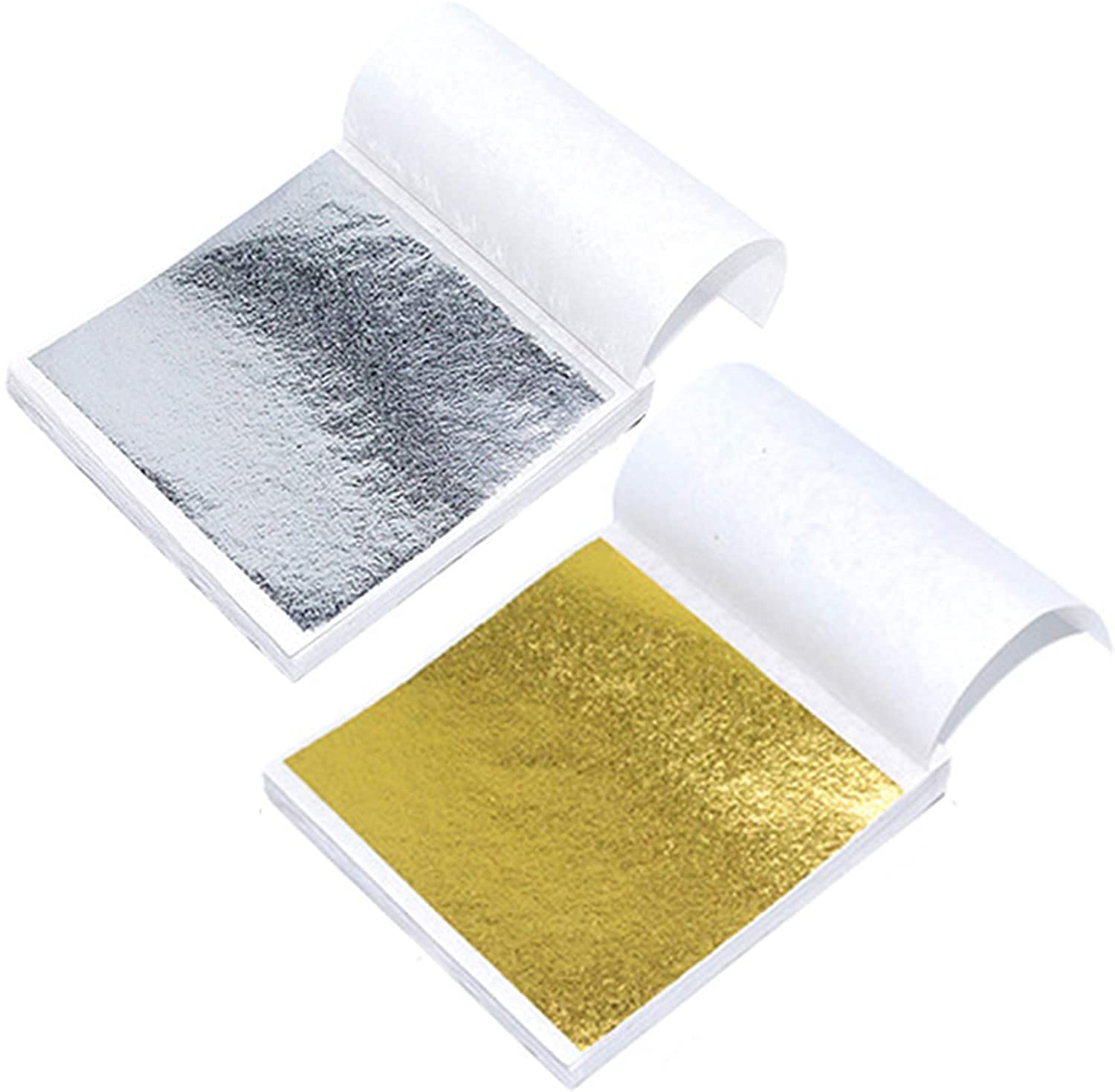 LATRAT 100 Sheets Imitation & 100 Sheets Imitation Silver Leaf, Gold Leaf Silver Leaf Gold Flakes Gold Foil Paper for Art, Gold Plating Craft, Decoration