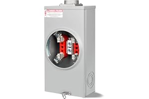 JINDOUZI 200 Amp Meter Socket, 4 Jaw Meter Base, 600V 3 Wire Ringless Type, with Horn Bypass Meter Cover Plate, Suitable for Overhead/Underground Feed