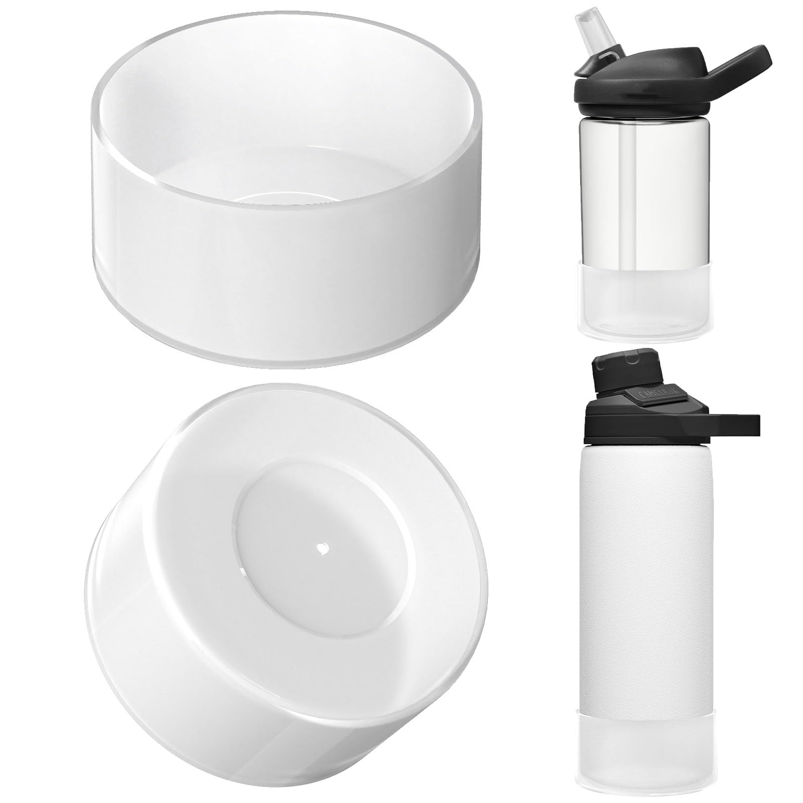 Photo 1 of Linkidea 2 Pack Water Bottle Boot Compatible with CamelBak Eddy+20oz/25oz, Chute Mag 20oz/25oz, Carry Cap, Silicone Anti-Slip Bottle Bottom Bumper Protector (Clear White)