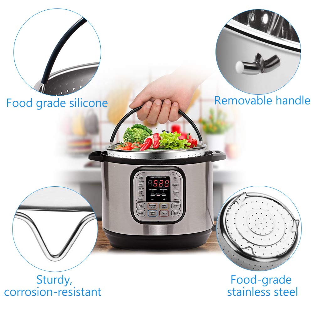 Steamer Basket For Instant Pot Accessories 6 or 8 qt, Fits Instant Pot Pressure Cooker/Ultra With Silicone Handle and Non-Slip Legs, 304 Stainless Steel Strainer for Vegetables, Fruits, Meats