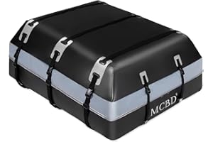MCBD Rooftop Cargo Carrier, 26 Cubic Feet Soft-Shell Waterproof Car Roof Luggage Bag for All Vehicles SUV with/Without Rails, Includes 10 Reinforced Straps 6 Door Hooks Suitable, Storage Bag,Anti-Slip Mat