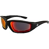 Birdz Eyewear Oriole Padded Motorcycle Riding Sunglasses Gloss Black Frame with Red G-Tech Reflective Lenses