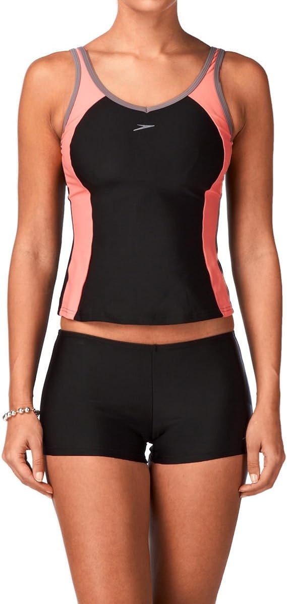 SPEEDO Women's Winner Tankini Swimming Costume in Black/Pink (46
