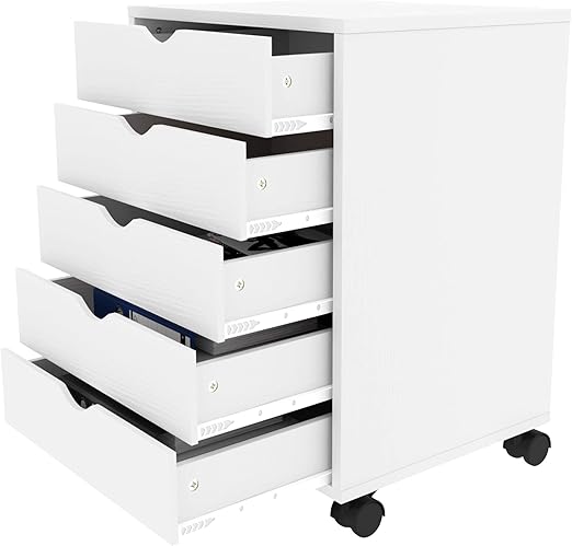 Amazon Com Yitahome 5 Drawers Chest Mobile File Cabinet With Wheels Wood Home Office Storage Dresser Cabinet White Kitchen Dining