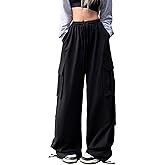 Linsennia Cargo Pants Women Baggy Y2k Streetwear Wide Leg Pants with Pockets High Waist Drawstring Goth