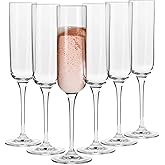 Krosno Crystal Champagne Flute Glass, Set of 6, 5.8 oz, Glamour Collection, Elegant Slim Champagne Flutes for Prosecco, Sparkling Wine, Champagne and Mimosas, Dishwasher Safe, Made in Europe