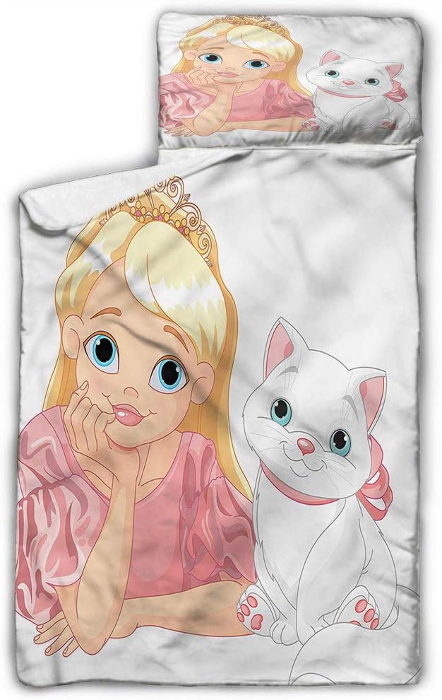 Princess Kids Nap Mat Fantasy Character and Cat for Preschool, Daycare, Kindergarten 50X20 INCH