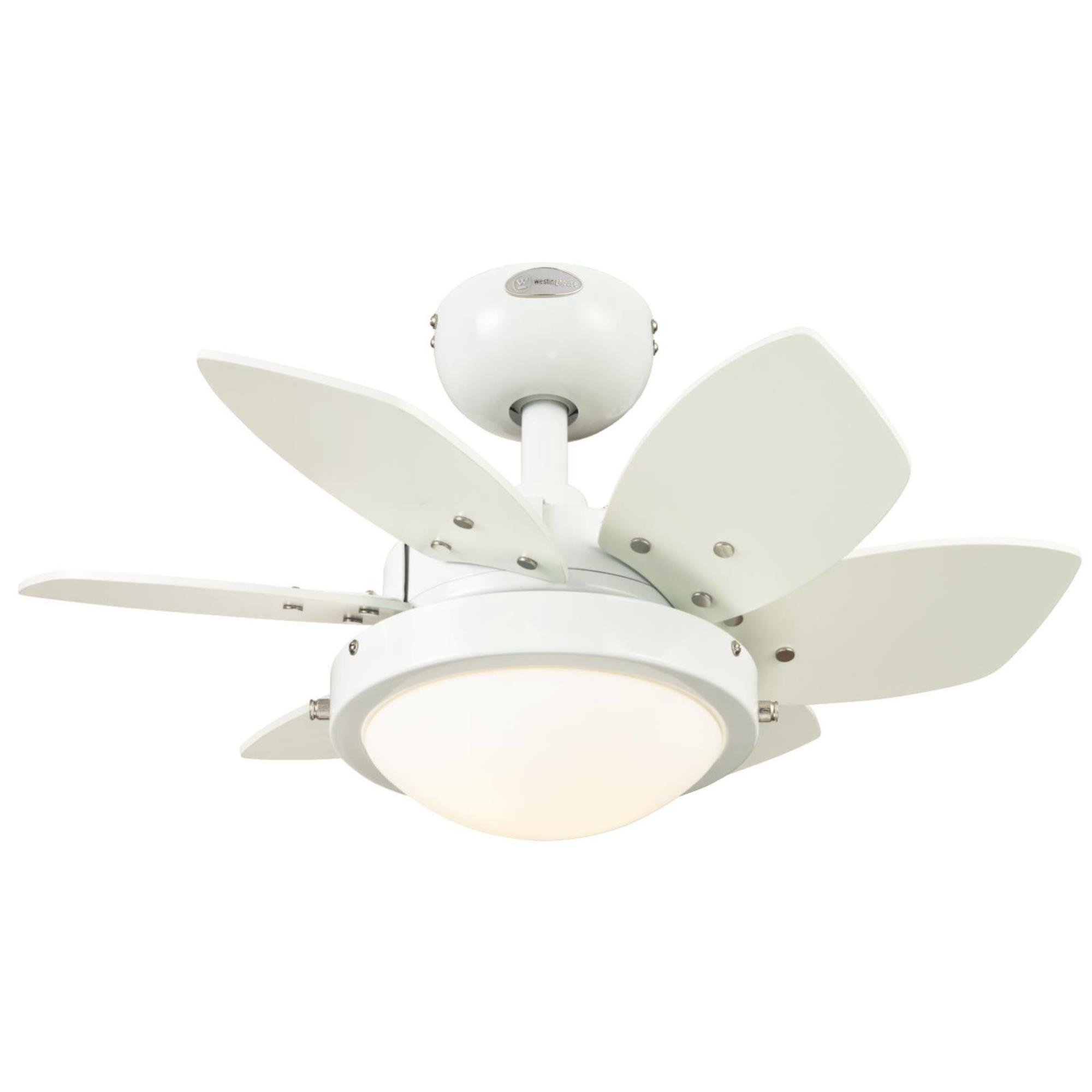 Westinghouse Lighting 7247100 Quince Two-Light Reversible Six-Blade Indoor Ceiling Fan, 24-Inch, White Finish with Opal Frosted Glass