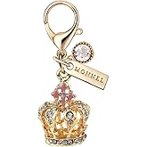Monnel MC95 3D Clear Crystal Golden Queen Crown Lobster Clasp Charm Pendant with Pouch Bag (1 piece)