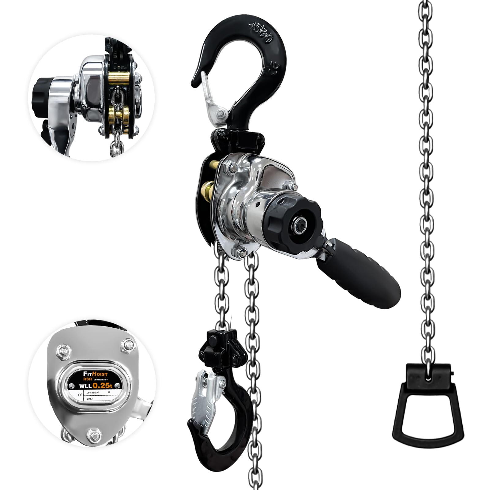 FITHOIST Chrome Plated Mini Chain Hoist 1/4 ton