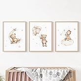 Baccone Bear Nursery Wall Art Decor Set of 3 Teddy Bear Canvas Wall Art Baby Boy Nursery Decor Prints Neutral Pictures Moon Star Cloud Print for Girls Children Room 12x16 Inch Unframed