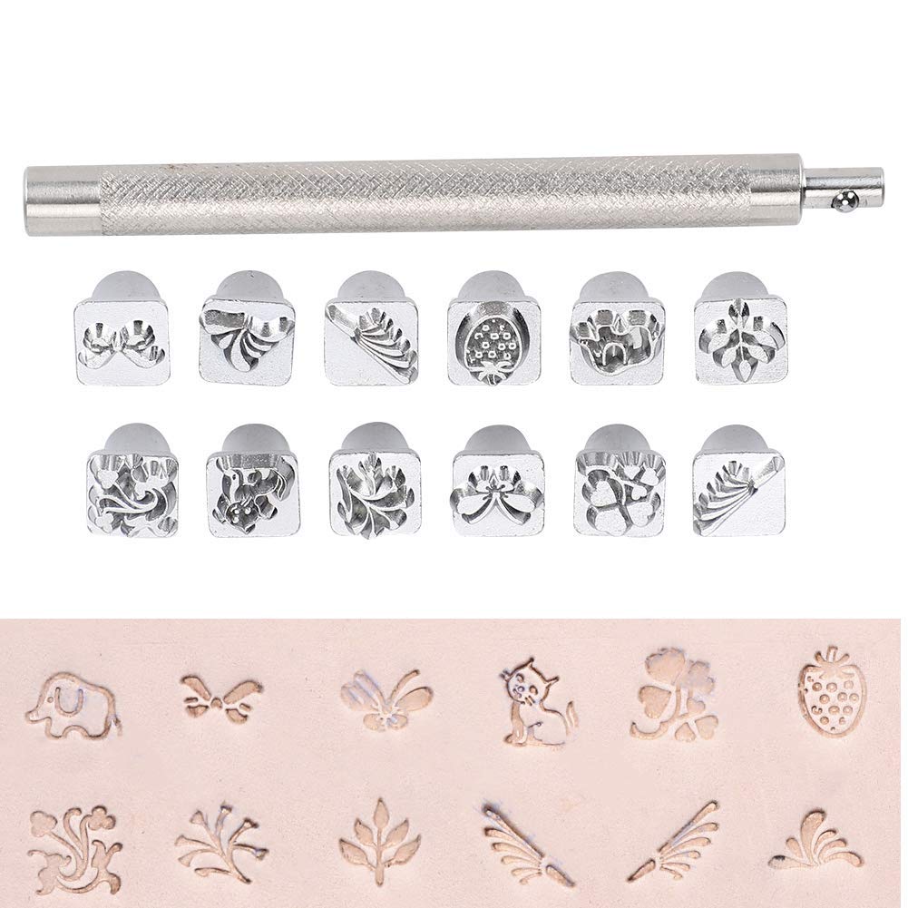 12pcs Plants Pattern Zinc Alloy Stamping Punch ToolsMetal Stamp Tool Set for DIY Leather, Wood, Resin, Alloy Crafts Carving Leather Tools