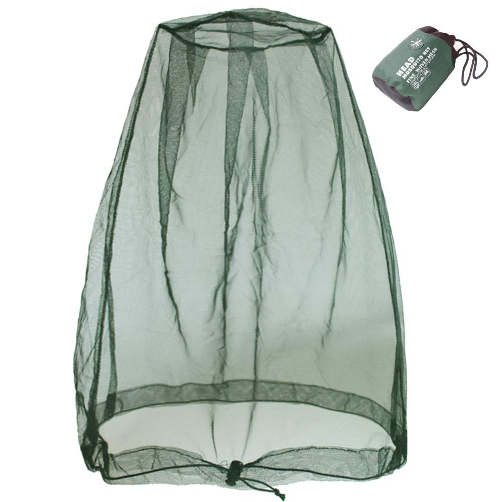 Cinvo Head Net Mesh Bug Net Face Netting Updated Bigger Size for Mosquitoes Bugs No See Ums Insects Gnats Midges from Outdoor, Spacious Net Room Works Over Most Hats Comes with Free Stock Pouch- Olive