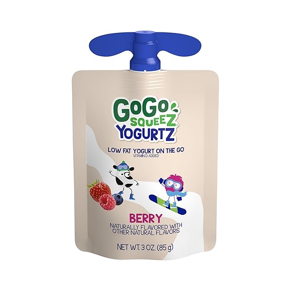 GOGO SQUEEZ YOGURTZ BERRY, 3 OZ. (4 POUCHES) – KIDS SNACKS MADE FROM REAL YOGURT AND FRUIT – PANTRY FRIENDLY SNACK, NO FRIDGE NEEDED – NO PRESERVATIVES- KOSHER CERTIFIED – GLUTEN FREE SNACKS FOR KIDS