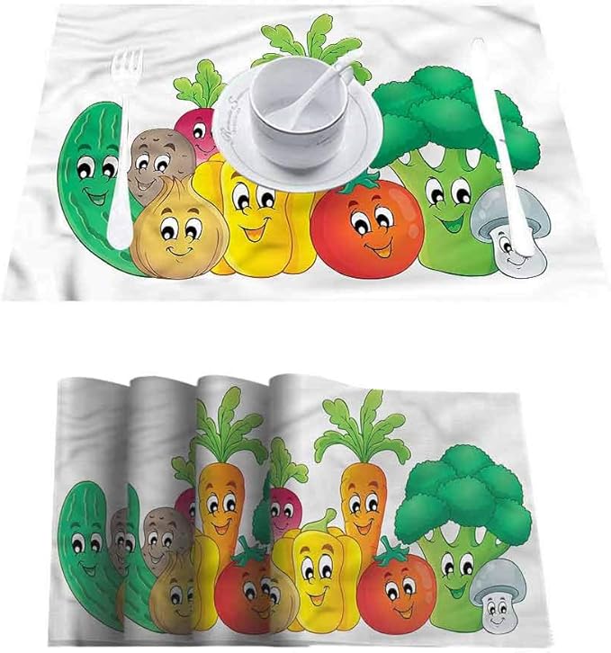 Durable Kitchen Table Mats Placemat, Colorful Happy Vegetables Broccoli