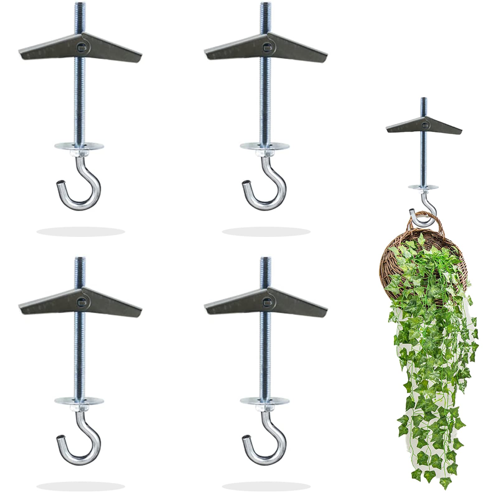 Peixiong 4 Pcs Carbon Steel Plasterboard Ceiling Hooks Spring Toggle Wing Bolts Hanger Wall Ceiling Installation Cavity Wall Fixing Anchors Ceiling Hook Heavy Duty Swag Hanging Plants