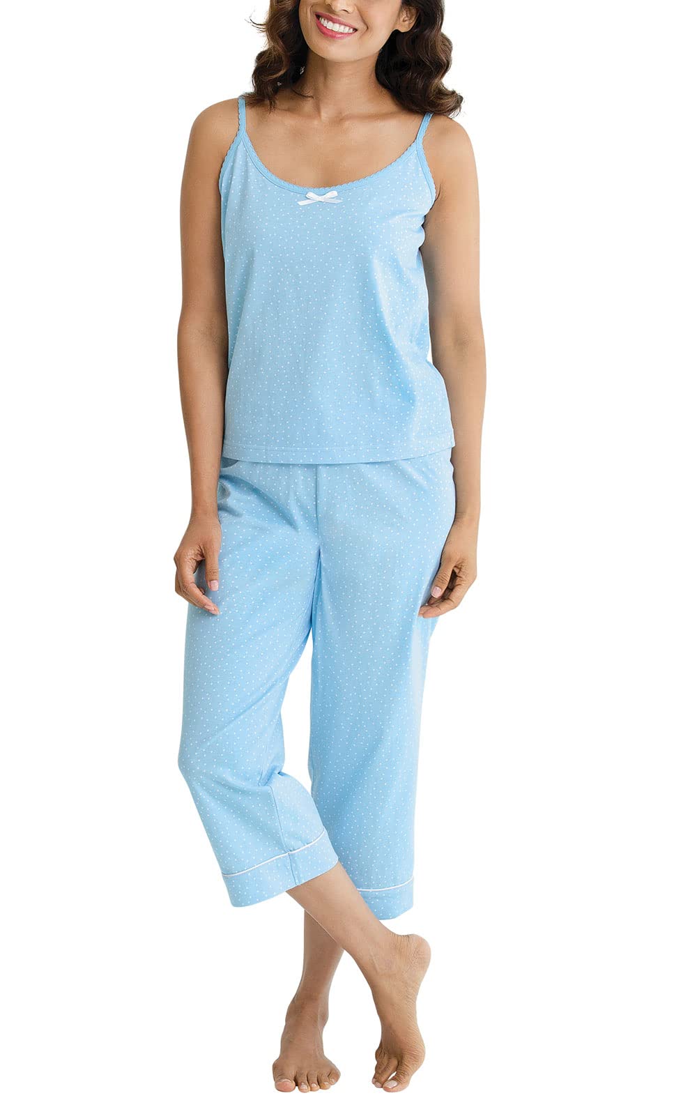 PajamaGram Soft Cotton Pajamas Women - Womens Capri Pajama Sets, Blue, S, 4-6 Image