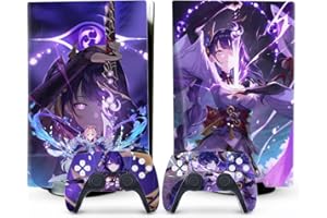 Toxxos PS5 Skin - Disc Edition Console and Controller Accessories Cover Skins PS5 Controller Skin Gift ps5 Skins for Console Full Set PS5 Skin Purple genshin Impact