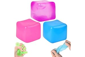 AZURPHORIC 3Pcs Stress Cube Squishy Toys, Slow Rising Ice Cube Stress Balls, Sensory Fidget Toys for Anxiety Relief, Sensory Ice Nee Cube Gel Filled Squishy Ball Toys for ADD/ADHD Kids Adults(Blue, Purple, Pink)