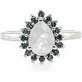Natural Rainbow Moonstone, Blue Topaz 925 Solid Sterling Silver Engagement Ring Size 6, 7, 8, 9