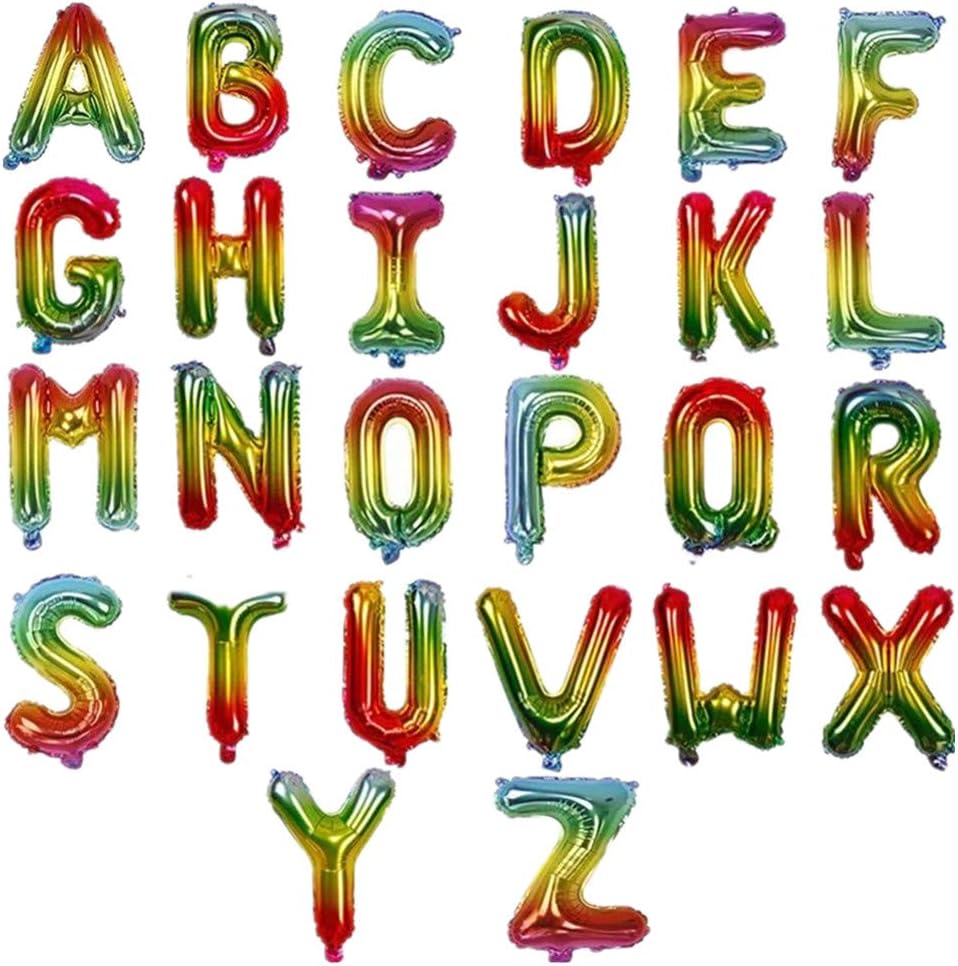 16" Rainbow Single Alphabet Letter Balloons Aluminum Hanging Foil Film Balloon Mylar Balloons Air Balloon Cannot Float,Letter H