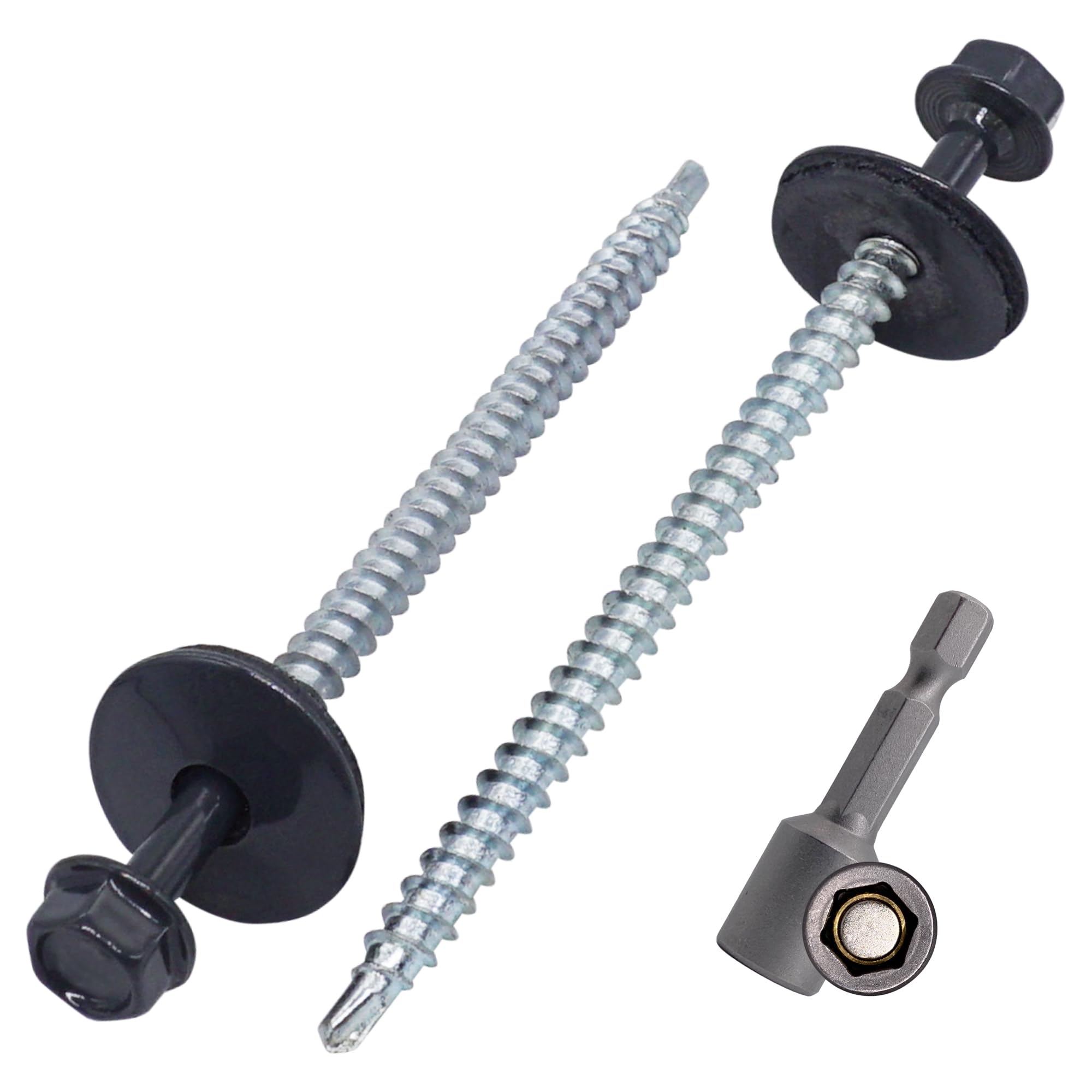 SKIR'CO (100 pcs) Painted Roofing Screws 4.8 x 80 mm, Hex Head, Self-Drilling Screws With EPDM Washers (Anthracite Grey, RAL 7016)
