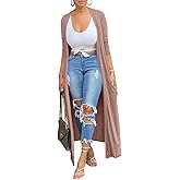 Adogirl Women's Long Sleeve Lightweight Soft Cover Ups Outerwear Casual Open Front Maxi Drape Cardigans with Pockets