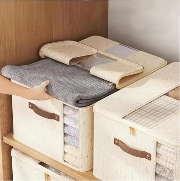 NEXBRILANT 3PCS STORAGE BINS, FOLDABLE STORAGE BASKETS LID CLEAR WINDOW FOR ORGANIZING TOYS, BOOKS, SHELVES, CLOSET, LARGE STORAGE BOX WITH ROPE HANDLES, STURDY ORGANIZER BINS (EXTRA LARGE)