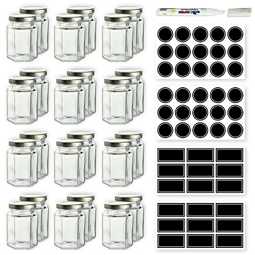 Hexagon glass jars - 4 oz set of 24 glass jars with silver caps w…