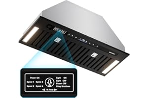 BRANO Range Hood Insert 30 Inch, 900 CFM Voice/Gesture/Touch Control Build-in Kitchen Hood Vent with 4 Speed Exhaust Fan, Memory Mode, Adjustable Lights, Ducted/Ductless Convertible, Black