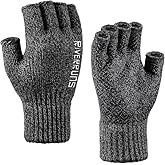 Riverruns Wool Fishing Fingerless Gloves for Men Women, Anti-Slip Thermal & Soft Winter Knitted Ice Fishing Fingerless Gloves