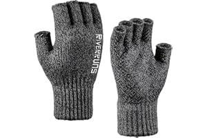 Riverruns Wool Fishing Fingerless Gloves for Men Women, Anti-Slip Thermal & Soft Winter Knitted Ice Fishing Fingerless Gloves