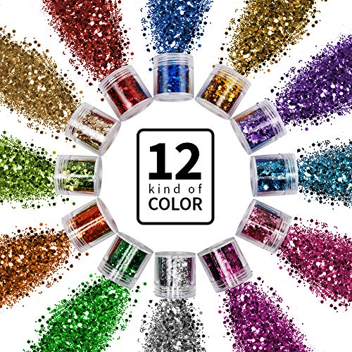image for Teenitor 12 Boxes Chunky Glitter, Colorful Mixed Paillette Eye Shadow 