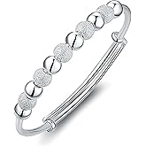 Kim Carrey S925 Silver Bangle Bracelet for Women, Elegant Women‘s Sterling Silver Bracelet Bangle Adjustable 6.4-7.8 inches Small Size