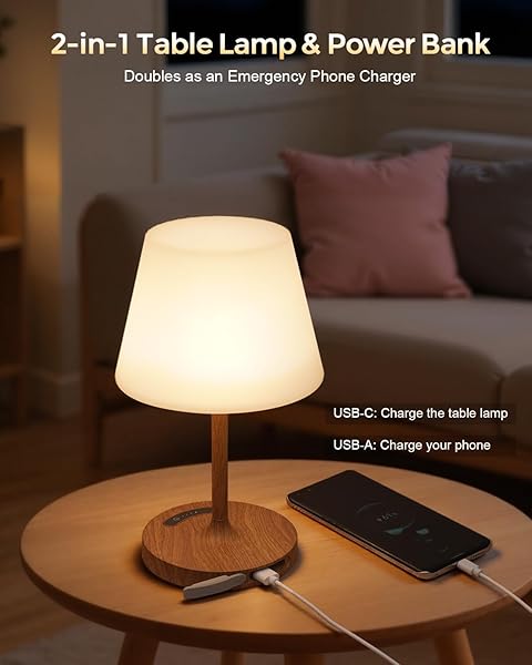 GILEOLANT CORDLESS TOUCH TABLE LAMP, 4000MAH RECHARGEABLE SMALL DESK LAMP WITH 3 COLOR TEMPERATURES & STEPLESS DIMMING, PORTABLE LED BEDSIDE LAMP FOR BEDROOM, LIVING ROOM, PATIO & CAMPING, WOOD GRAIN