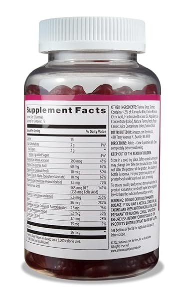 AMAZON BASICS ADULT MULTIVITAMIN, 150 GUMMIES, 75-DAY SUPPLY, MIXED BERRY & CHERRY (PREVIOUSLY SOLIMO)