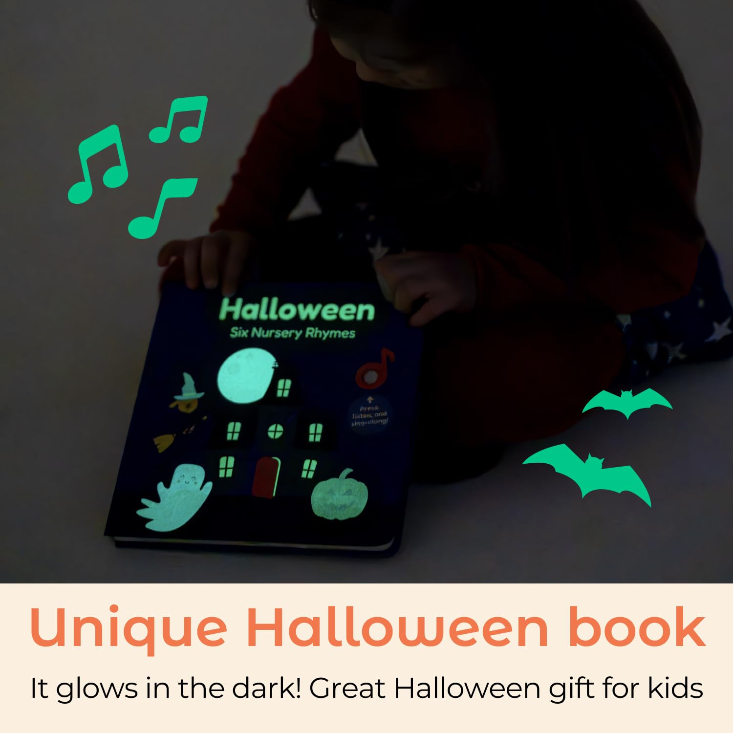 Cali's Books Halloween Books for Kids - Glow in The Dark Musical Book for Toddlers 1-3, Halloween Toys Singing Music Book, USB-C Rechargeable Baby Nursery Rhymes Learning Song Toy for 2 Year Old