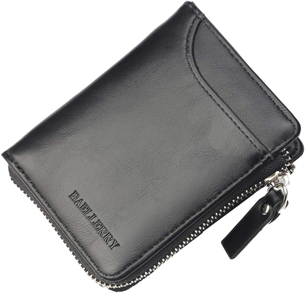 Baellerry Mens Wallet, Small PU Leather Purse with Coin Pocket for Men, Indoor, Outdoor, Office - Black