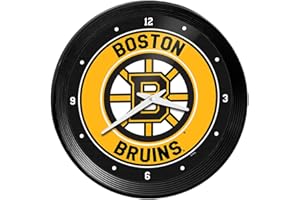 The Fan-Brand NHL Boston Bruins: Ribbed Frame Wall Clock - Sports Team Bar Sign Décor - Home Man Cave, Party Decoration - Made On Demand