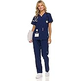 Nautica Women's Scrub Set, 9-Pocket Breathable & Stretchy Pants & Tops