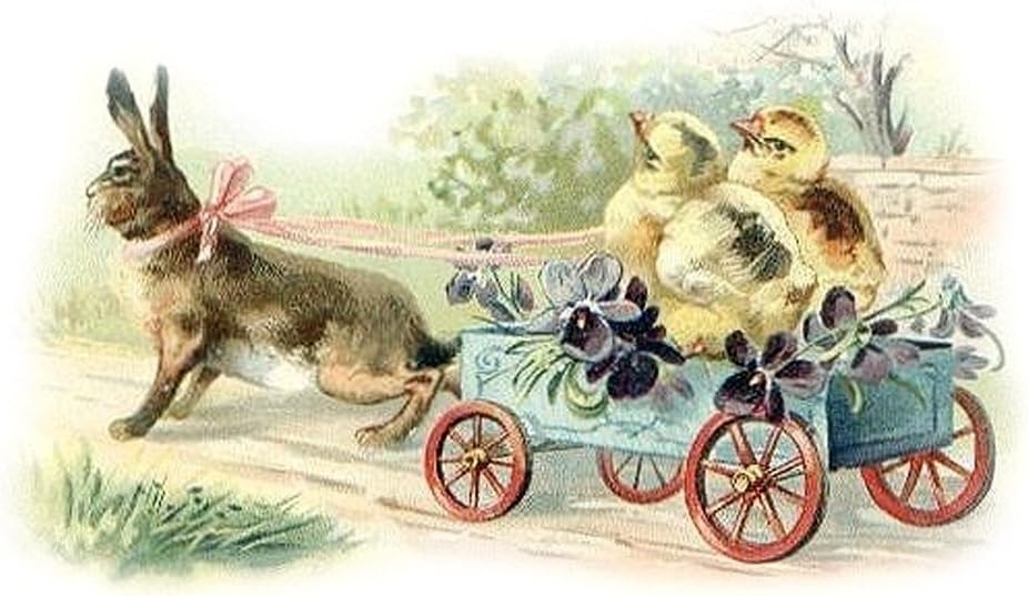 Waterslide Decals 4pcs (2.5"x3.5") Easter Bunny Chicken Vintage FLONZ