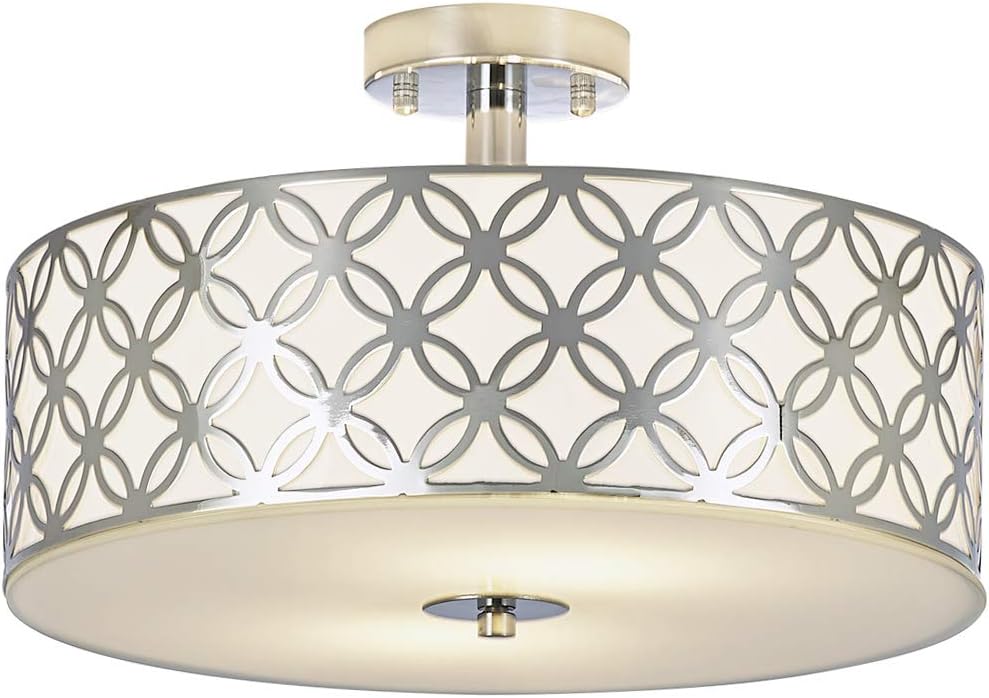 SOTTAE Luxurious Living Room Bedroom Ceiling lamp Creamy White Glass Diffuser Chrome Finish Flush Mount Ceiling Light,Modern Ceiling Light Fixture 13"