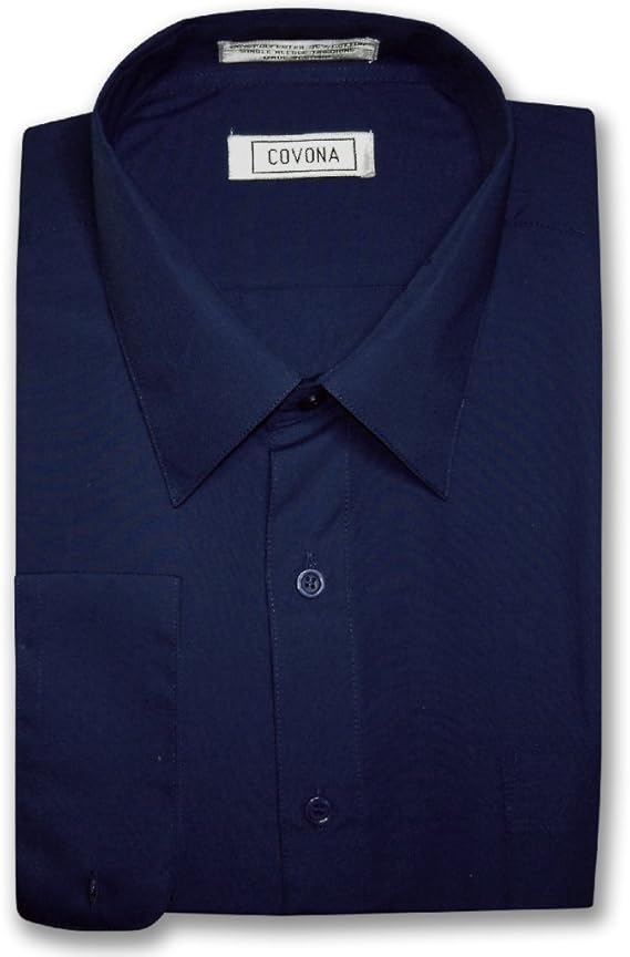 Men's NAVY BLUE Dress Shirt w/Convertible Cuffs sz 14 1/2 32/33 at