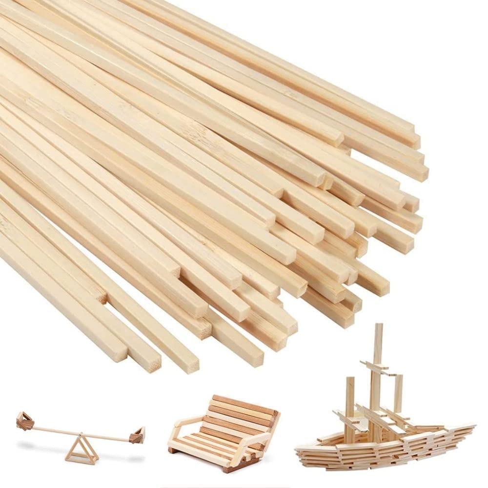 QEEYON Bamboo Strips, 30 Pack 300mm x 5mm Natural Square Bamboo Sticks, Unfinished Dowling Rods,Long Lollipop Craft Sticks for Arts and DIY Craft Projects, Home Decor Woodworking