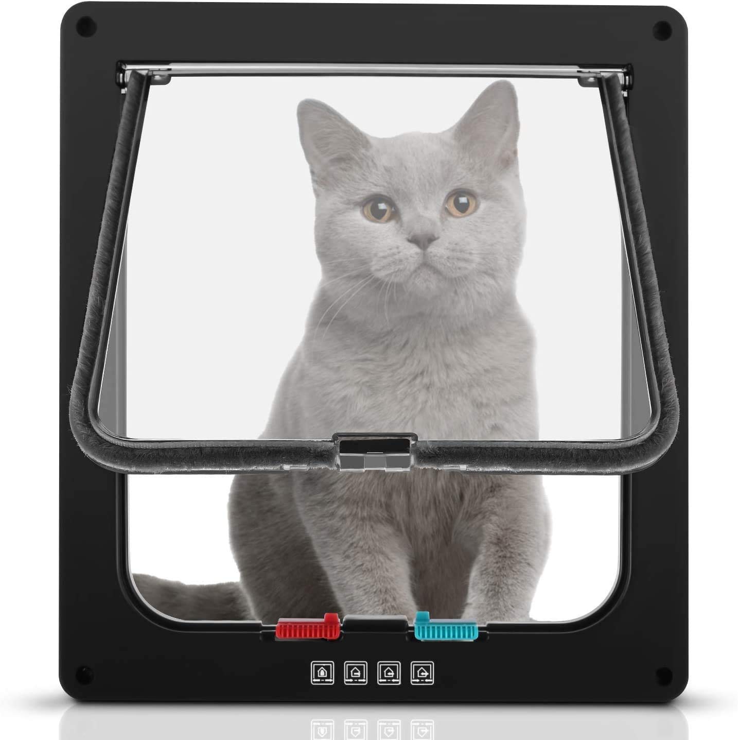 Sailnovo Cat Flap Dog Flap 4 Way Magnetic Closure for Cats and Small Dogs - Dog Door Cat Door Pet Flap (XL, Black)