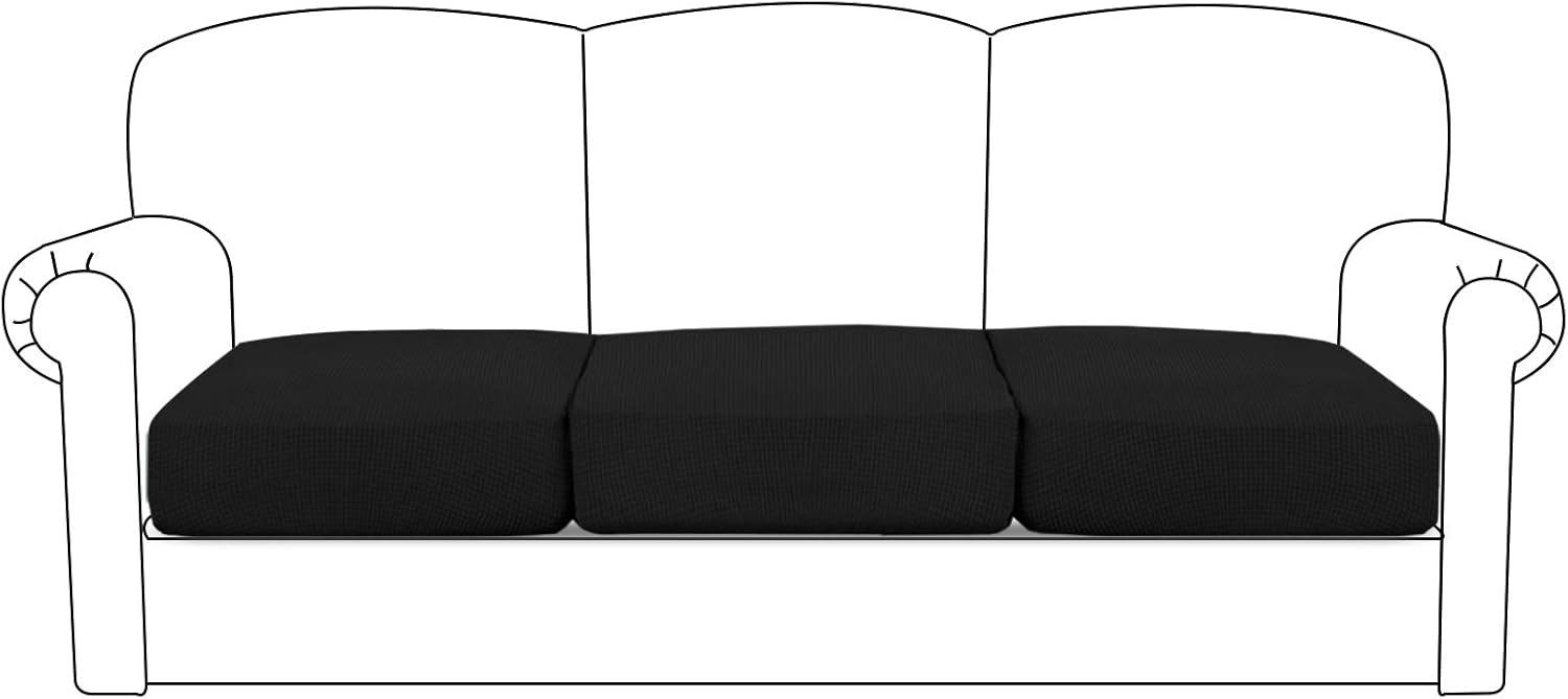BellaHills Stretch Sofa Seat Cushion Cover Sofa Couch Cushion Furniture Protector Sofa Slipcover with Elastic Bottom Spandex Jacquard Fabric Small Checks(3 Pieces