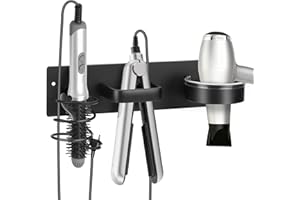 Bensbl Hair Tool Organizer Wall Mount – Aluminum Hair Dryer Holder & Curling Iron Rack with Hooks, Space Saving Bathroom Hair Styling Tool Storage for Blow Dryer, Flat Iron, Curling Tools (Cylinder)