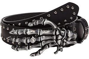 Mens Belt Leather Skull Hand Buckle Belt Waist Band Decorative Punk Belt Black Studded Belts for Men Y2k Skull Belts
