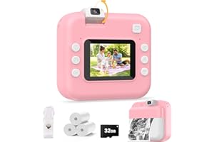 ALOTWAN Kids Camera Instant Print with Flip Lens, Christmas Birthday Gift for Girls Boys, Digital Camera HD Video Instant Print Photos for Toddlers, Portable Travel Toys for 4 5 6 7 8 9 10 Year Old Pink
